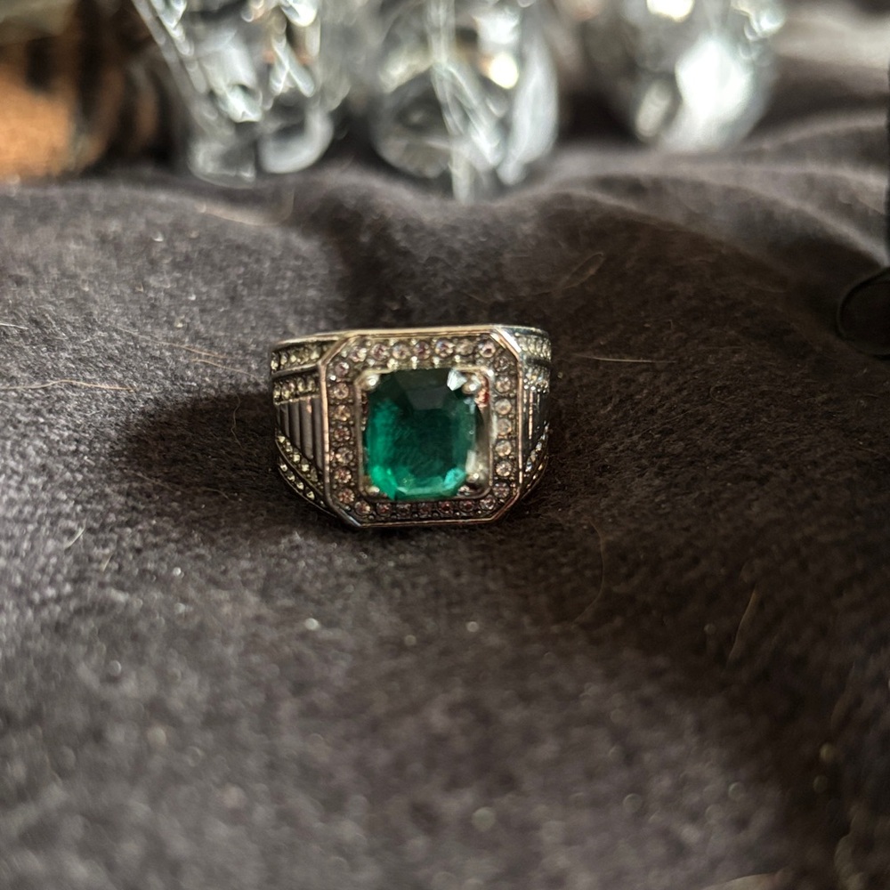 Emerald Green Silver Men's Ring